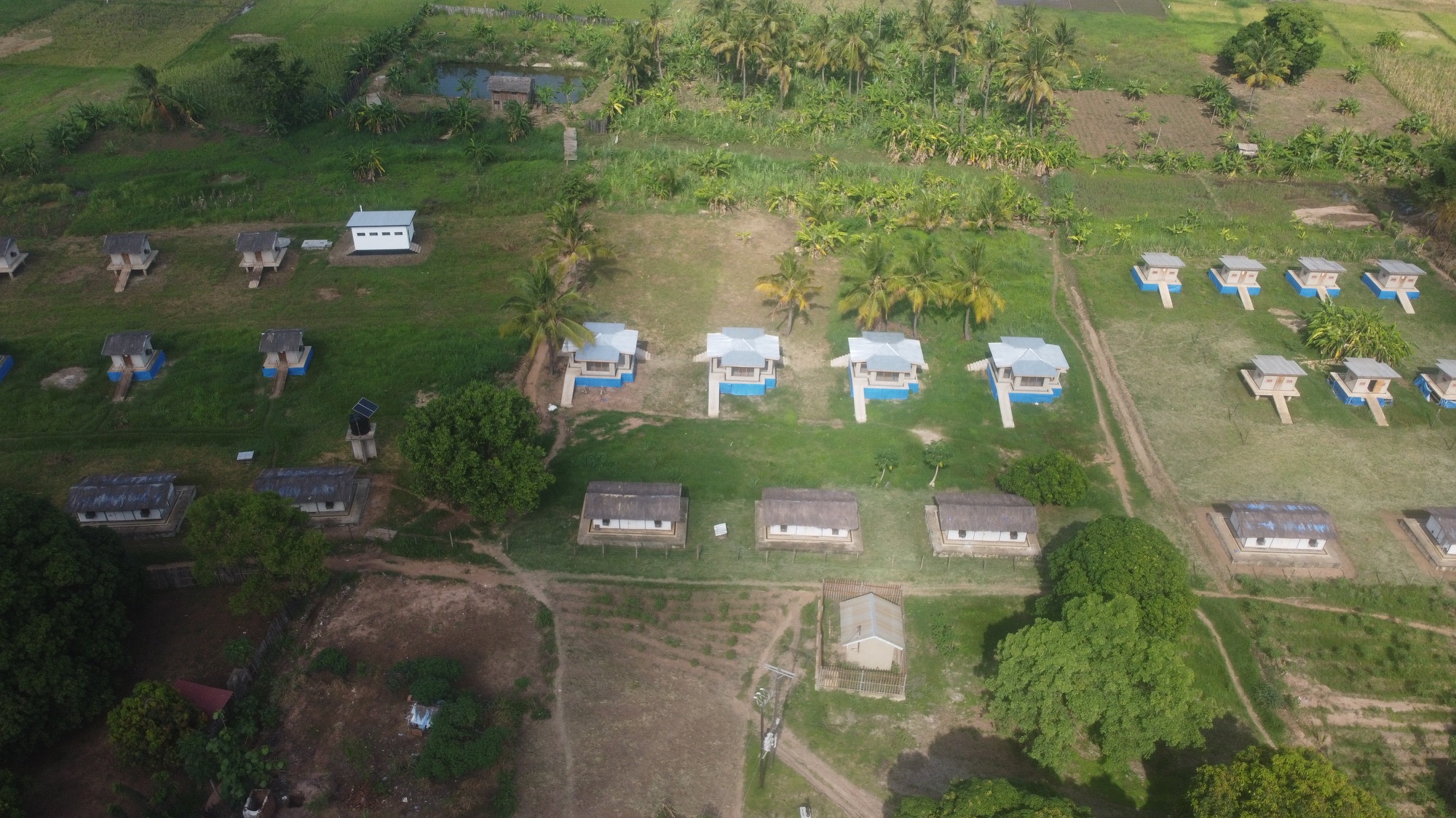 Aerial view of the Lupiro experimental hut field site