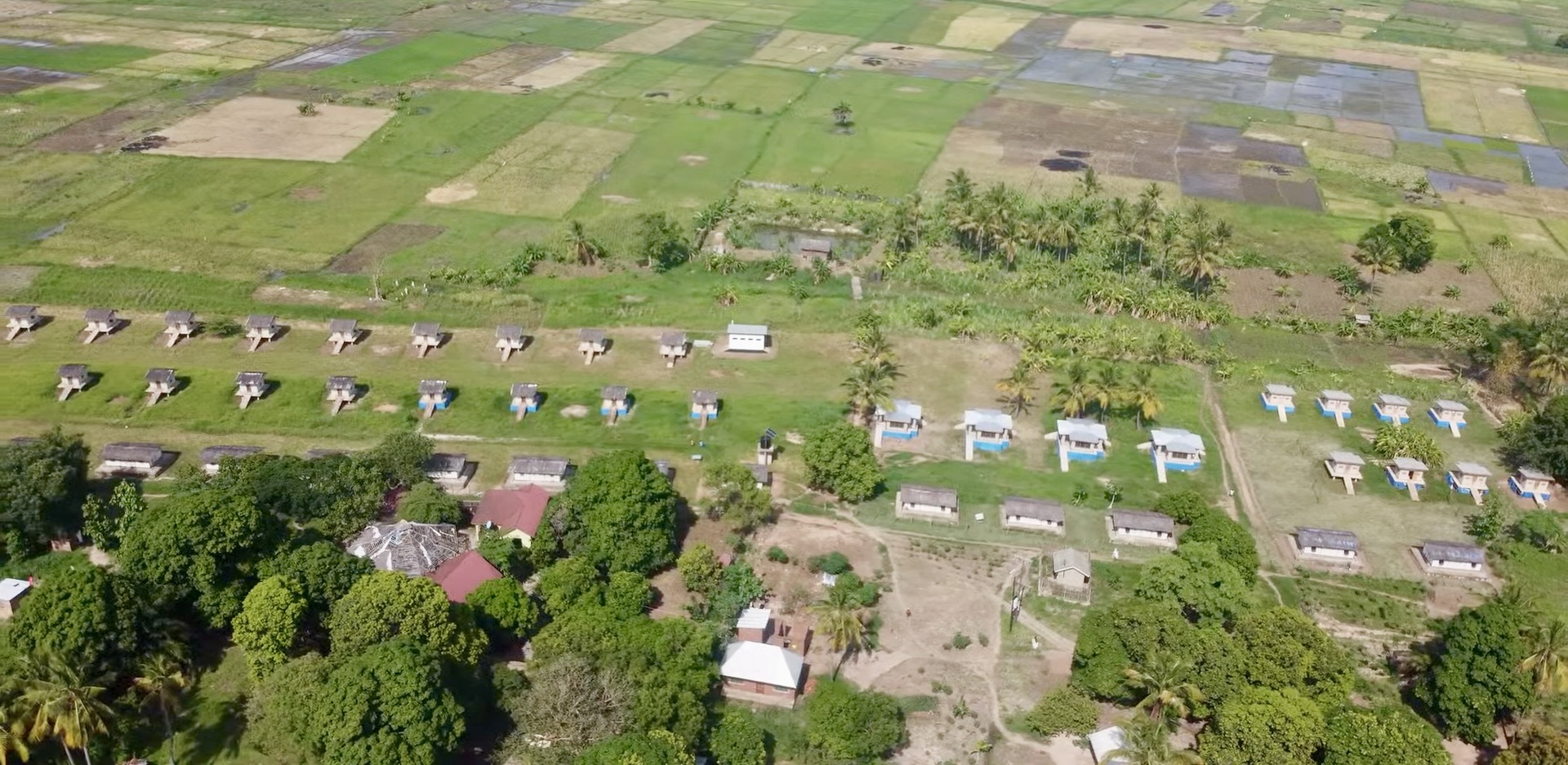 Aerial view of the experimental hut field site